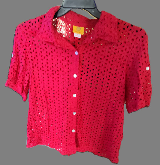 Ruby Rd Red Lace Button Blouse - size 18