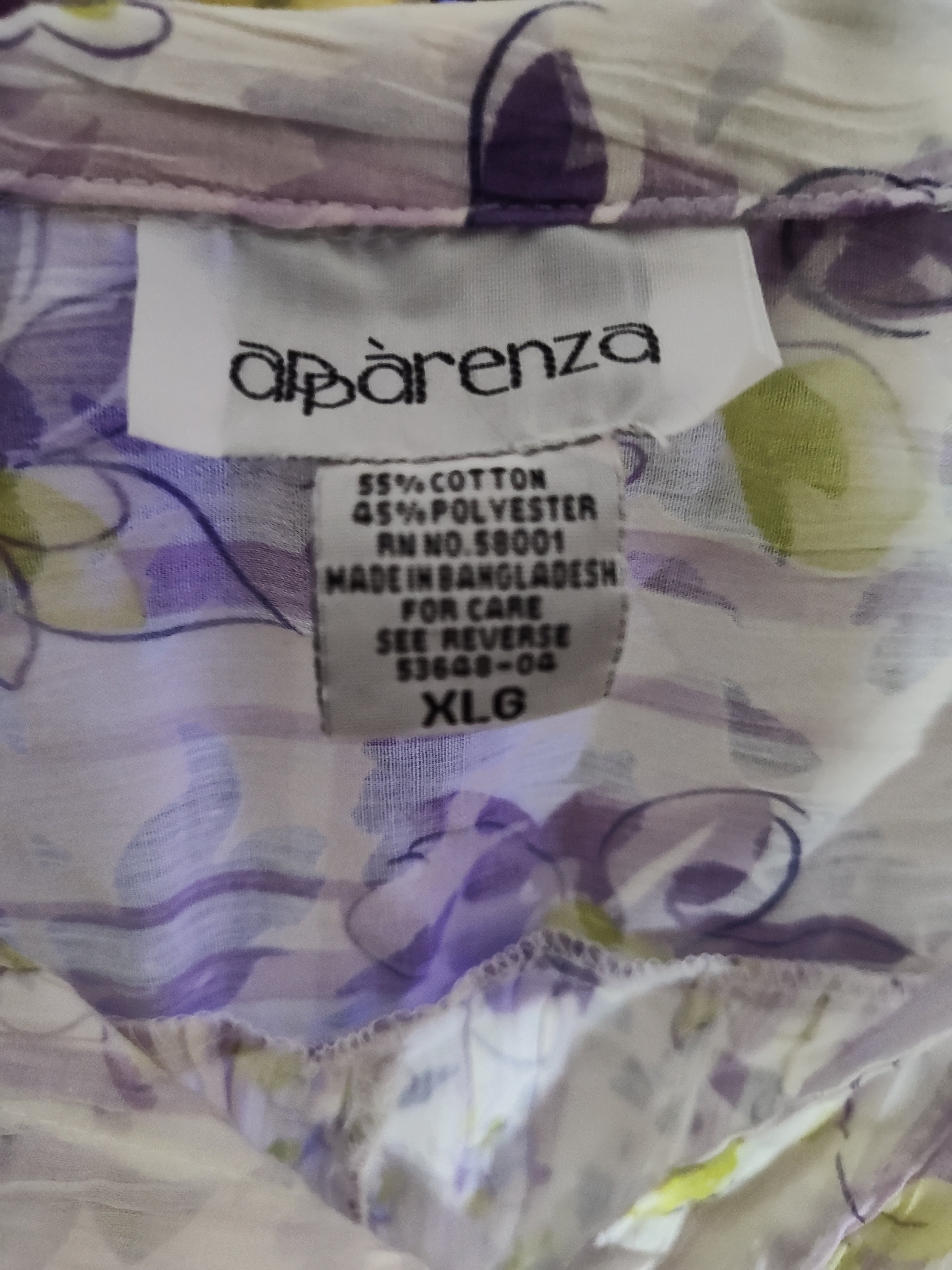 Apparenza Lavender Button Blouse Long Sleeves - size XL