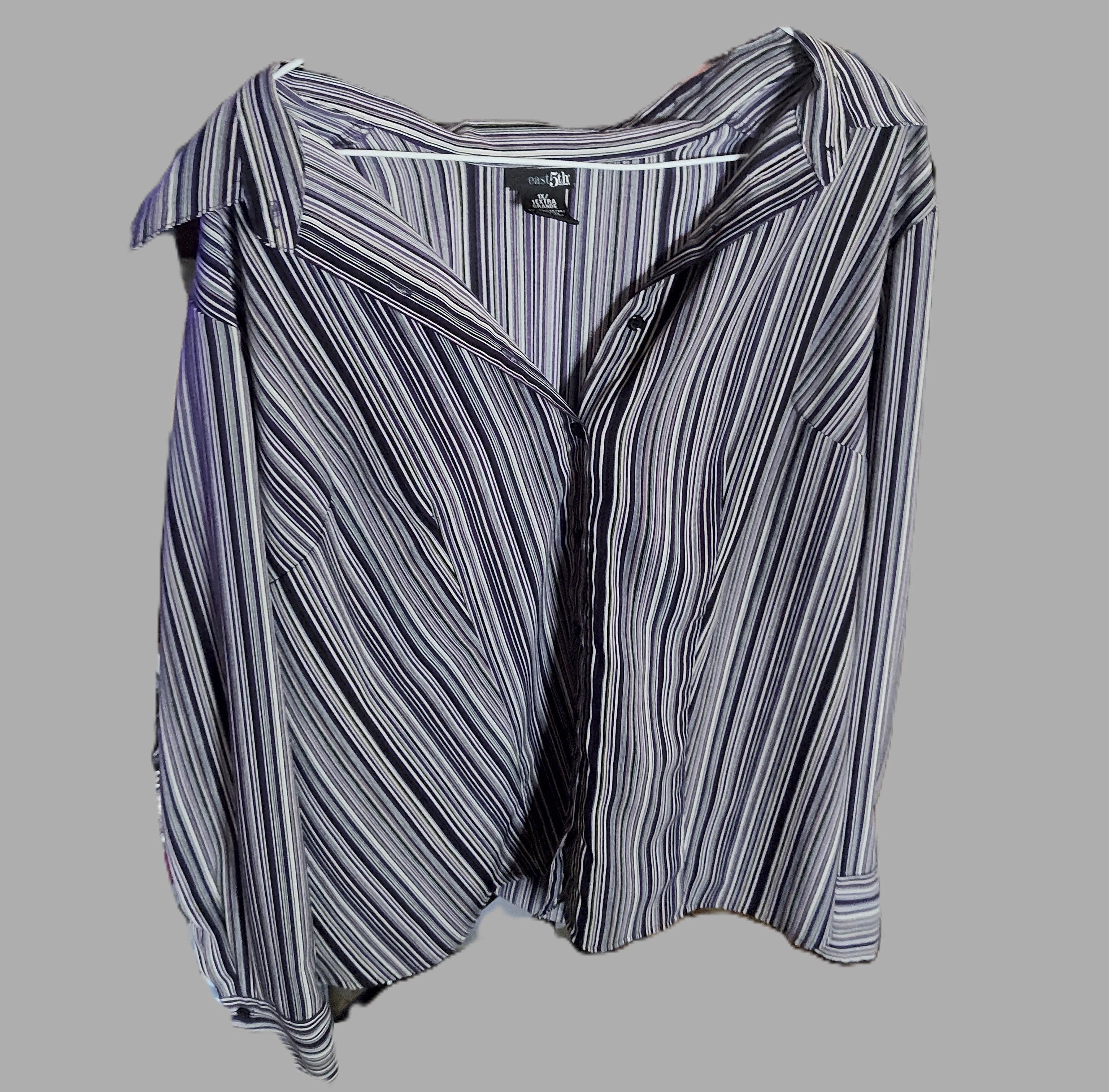 East 5th Women's Vertical Stripes Button Front Blouse - size 1X