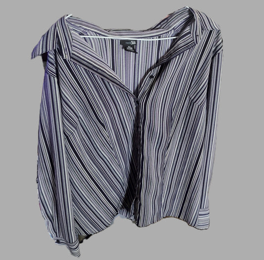East 5th Women's Vertical Stripes Button Front Blouse - size 1X