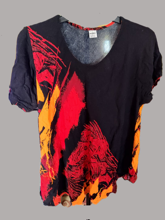 Dex Nyong Red and Black Short Sleeve Handmade Blouse - size 3