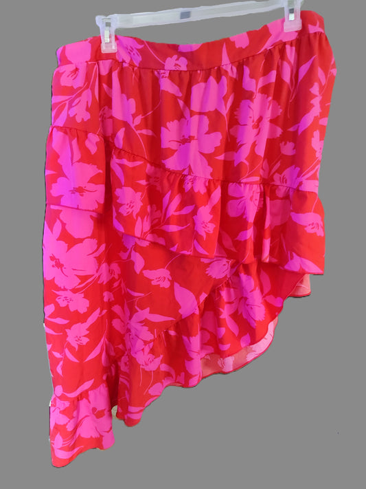 Shein Curve Red & Pink Assymetrical Skirt - size 4XL