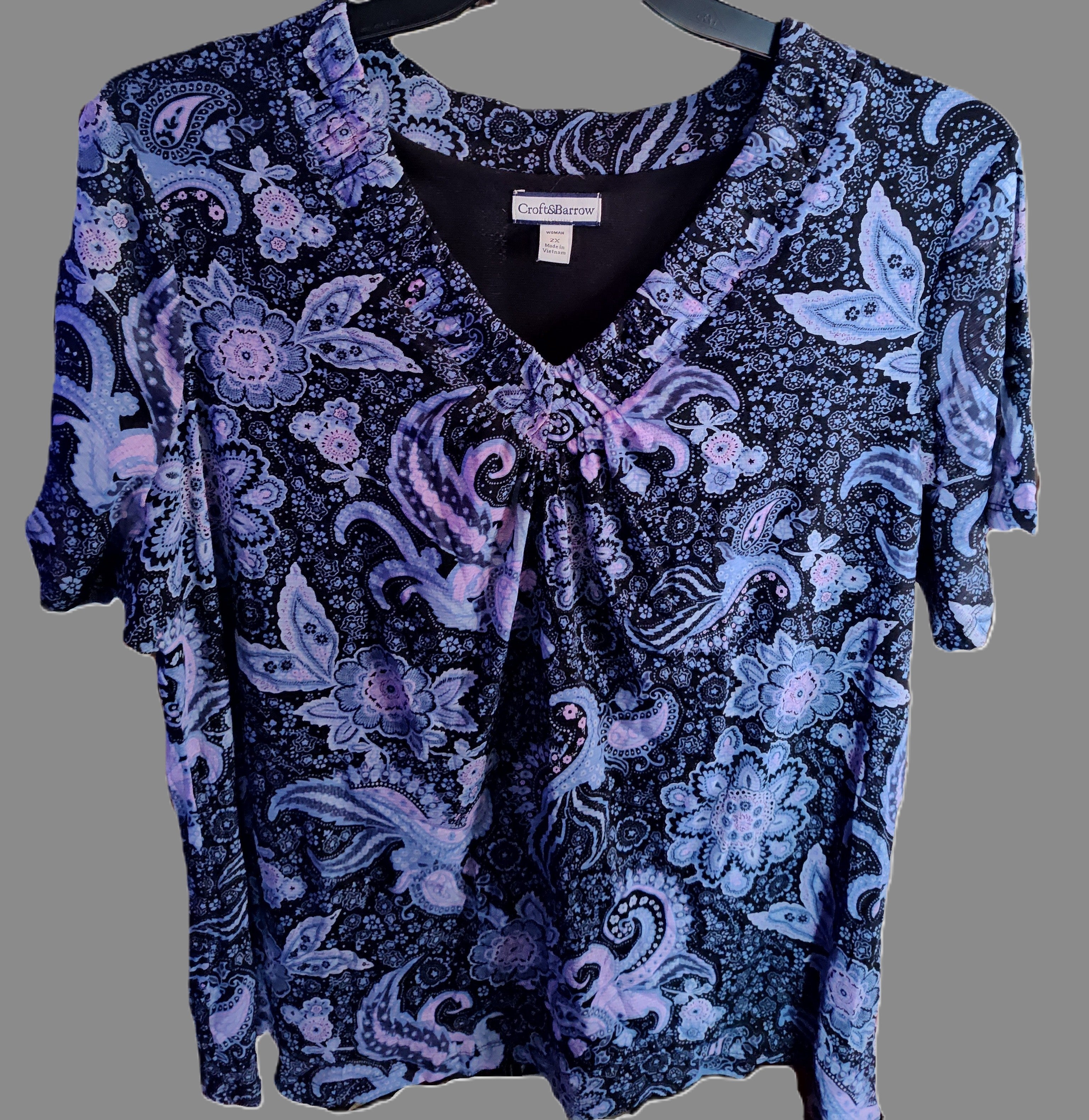 Croft & Barrow Purple Paisley V-neck Blouse - size 2XL