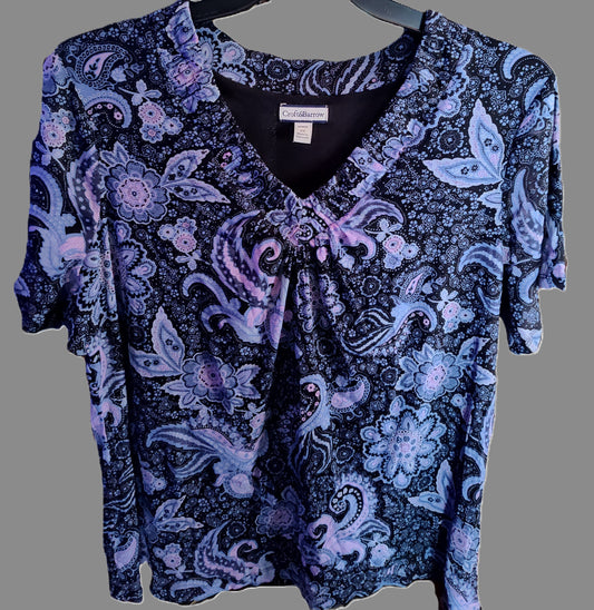 Croft & Barrow Purple Paisley V-neck Blouse - size 2XL