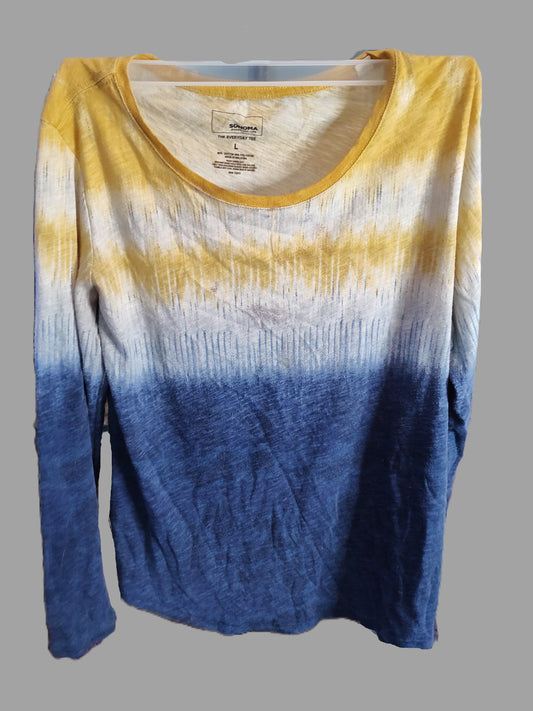 Women's Sonoma Yellow and Blue Ombre Long Sleeve Blouse - size L