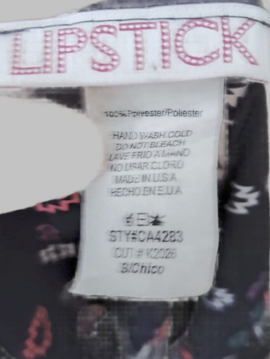 Lipstick Navy Blue with Magenta Flowers Beach Coverup - size Small