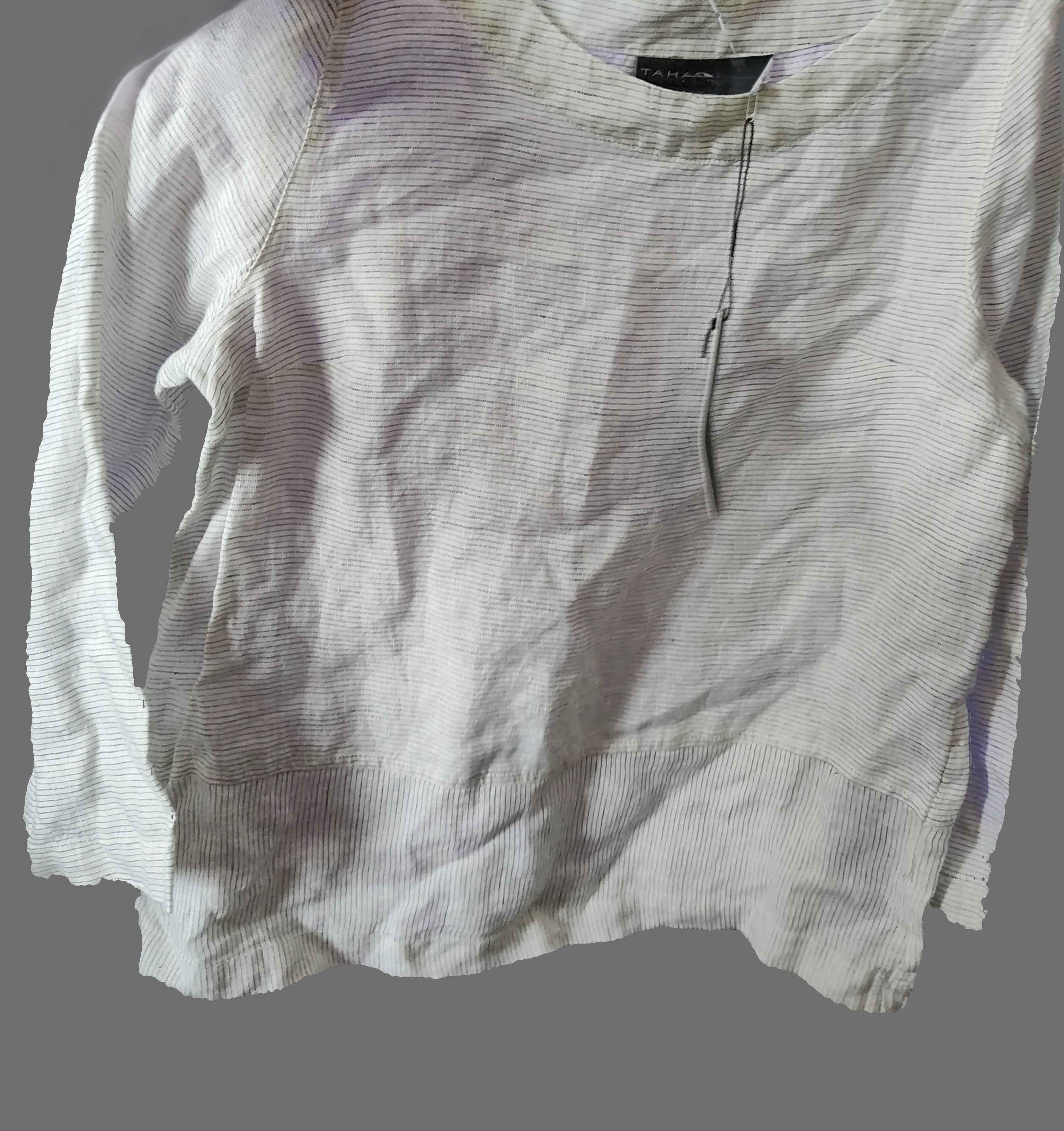 Tahari White Long-sleeve Linen Blouse