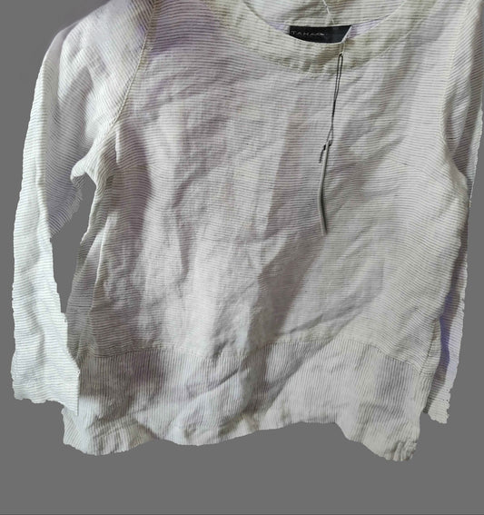 Tahari White Long-sleeve Linen Blouse