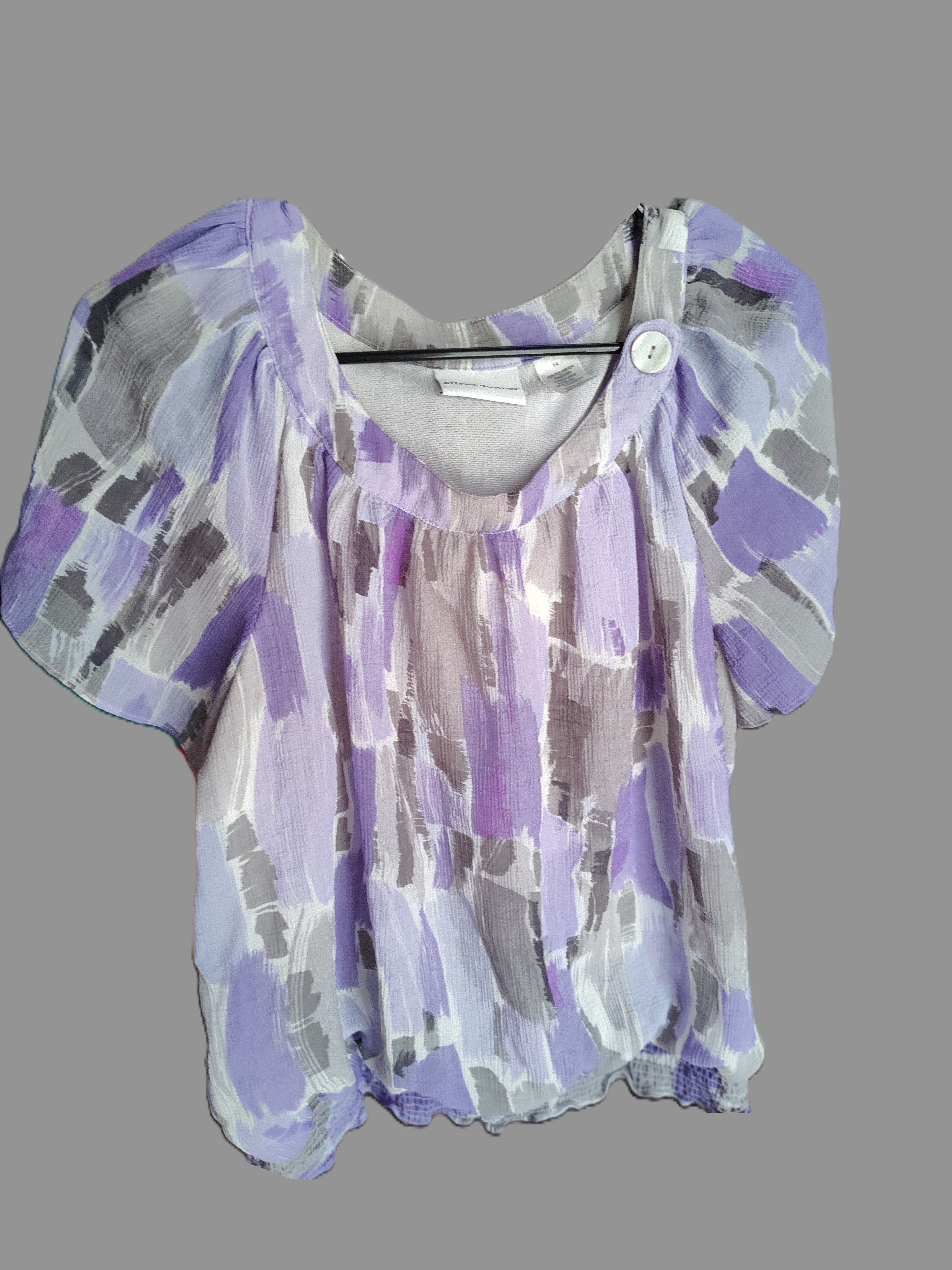 Alfred Dunner Lavender Cowl Neck Blouse with Gathered Waist - size 14