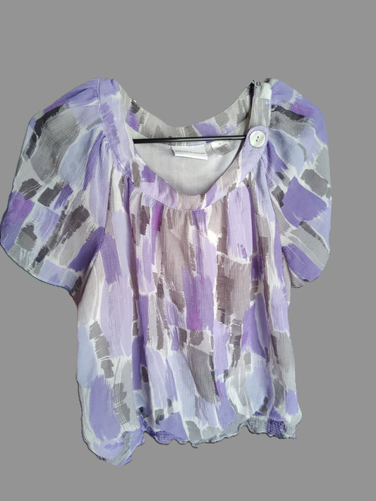 Alfred Dunner Lavender Cowl Neck Blouse with Gathered Waist - size 14