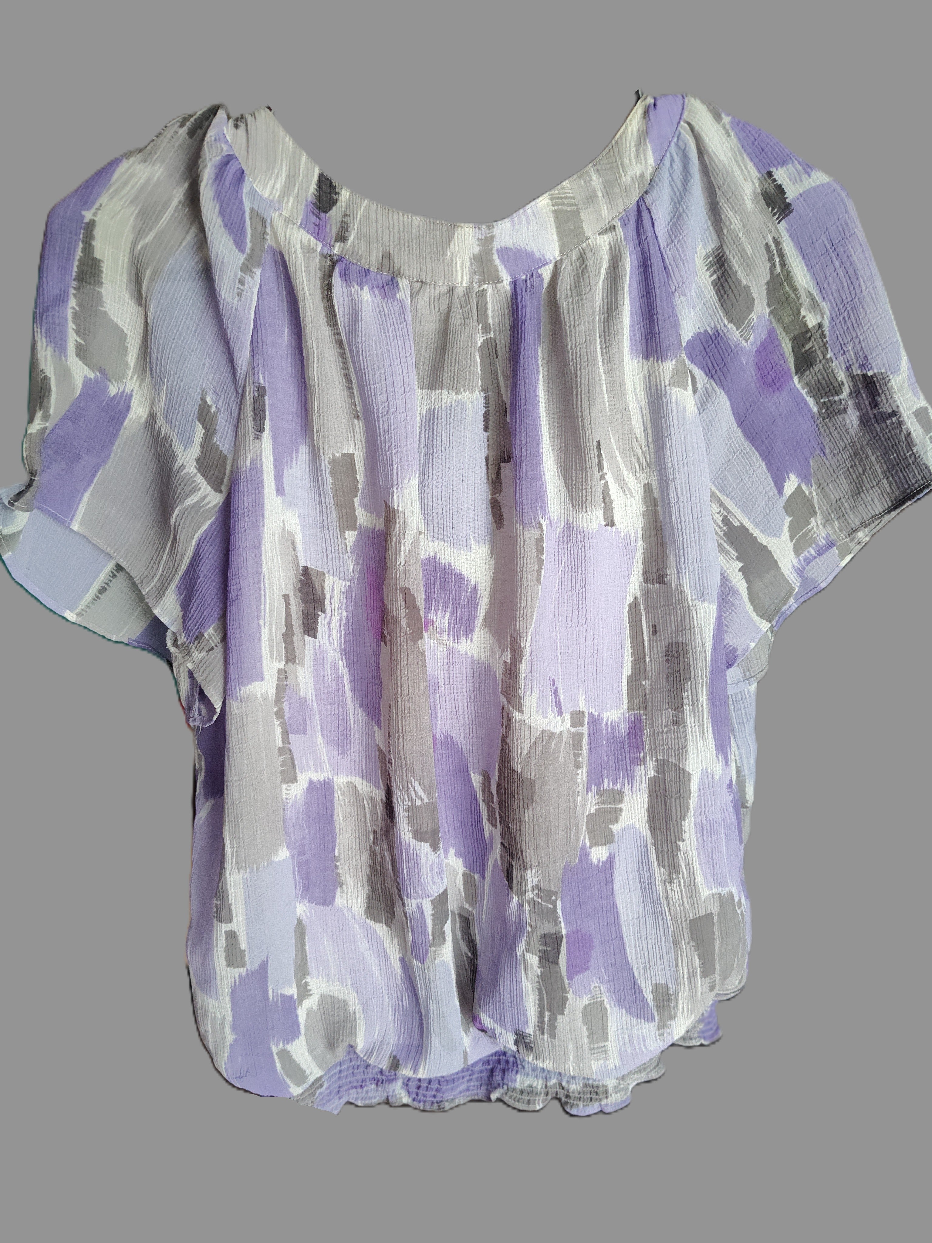 Alfred Dunner Lavender Cowl Neck Blouse with Gathered Waist - size 14