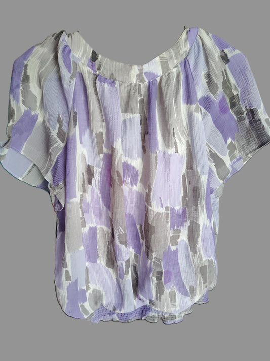 Alfred Dunner Lavender Cowl Neck Blouse with Gathered Waist - size 14