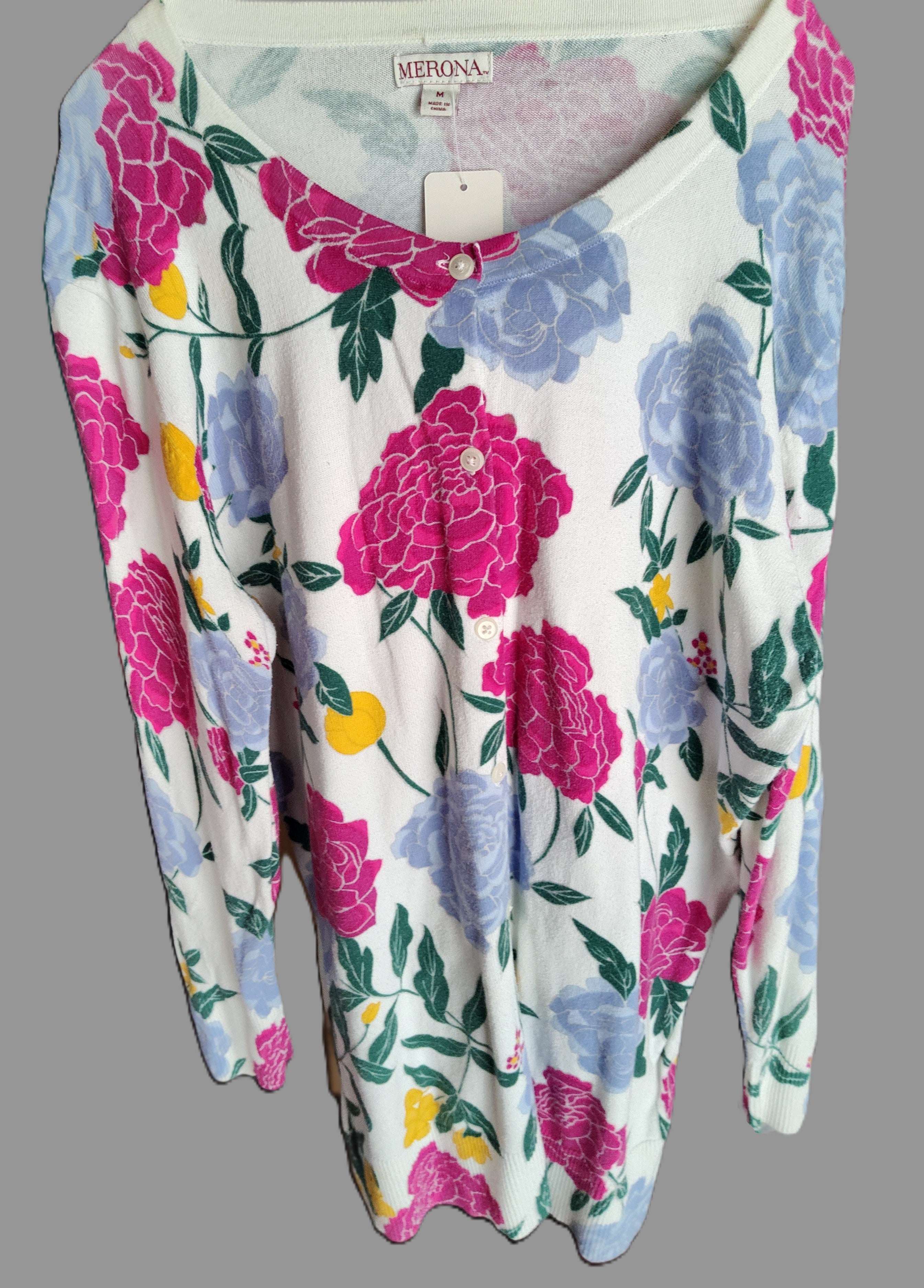 Merona Floral Knit Button Up Blouse - size M