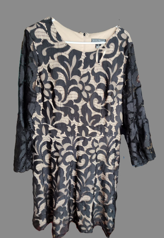 Jessica Howard Black Long Sleeves Knee Length Dress - size 16