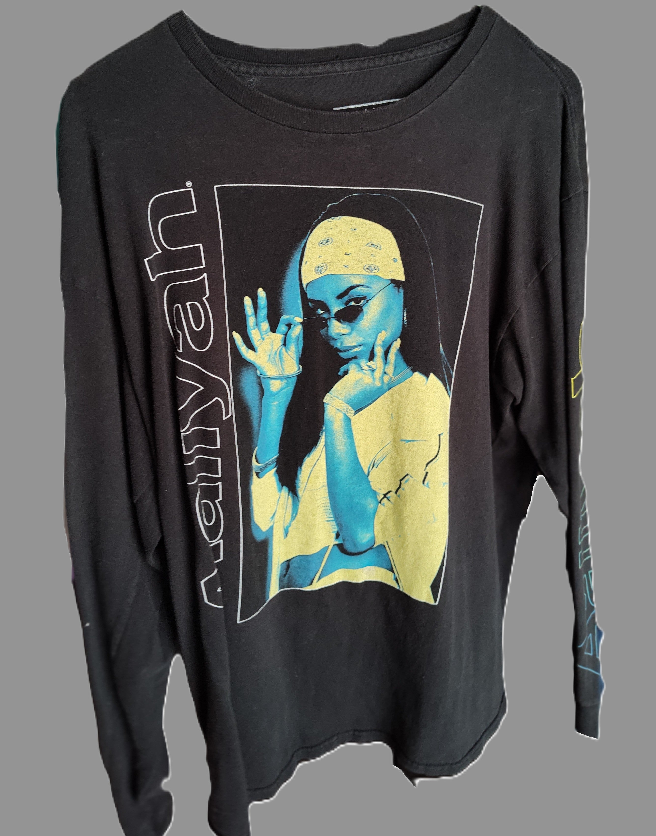 Aaliyah Vintage Long Sleeve Black T-shirt - size L