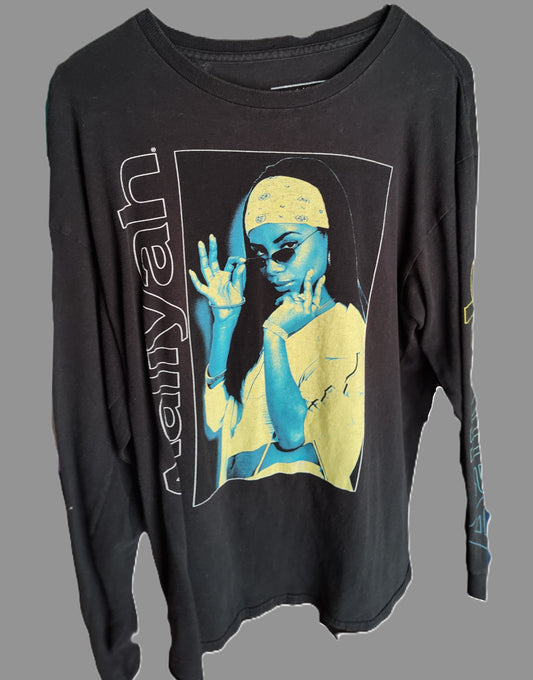 Aaliyah Vintage Long Sleeve Black T-shirt - size L