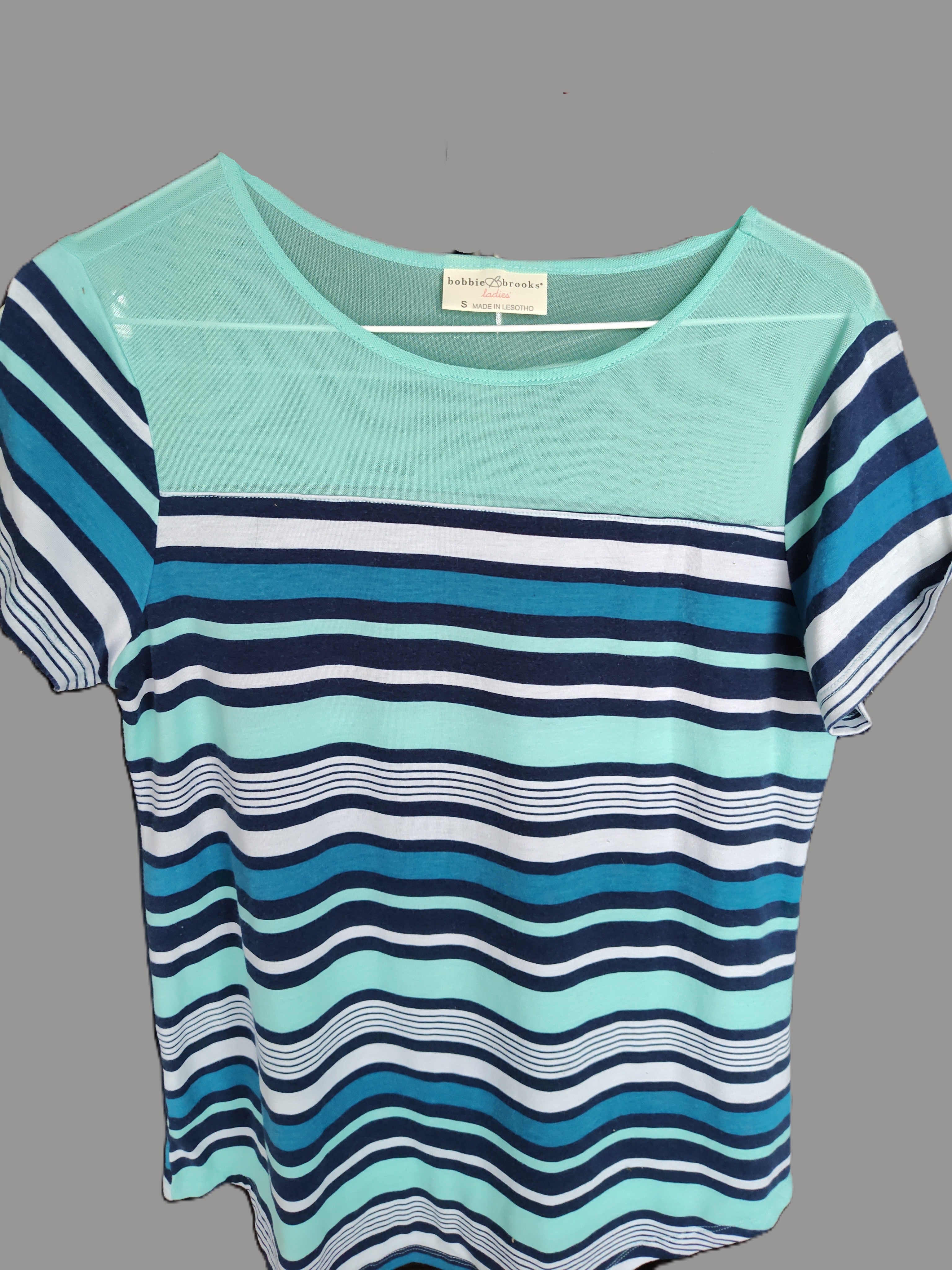 Bobbie Brooks Blue Striped Shirt See Through Top - size S
