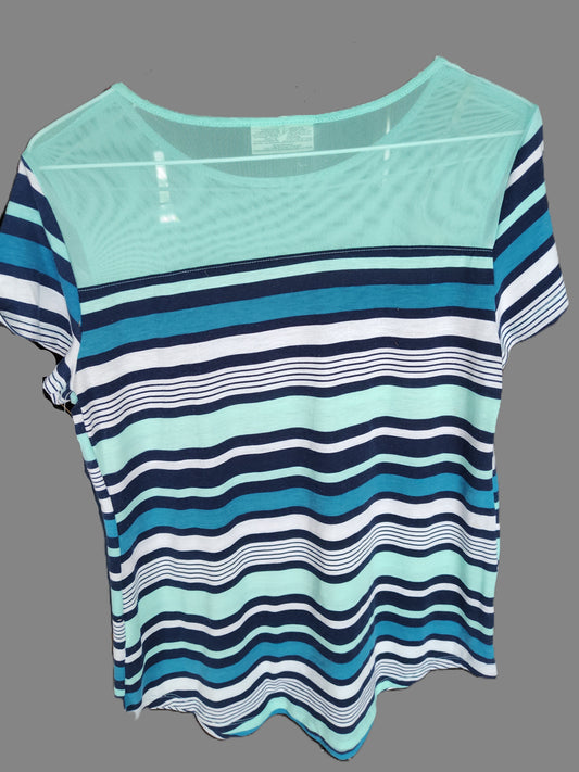 Bobbie Brooks Blue Striped Shirt See Through Top - size S