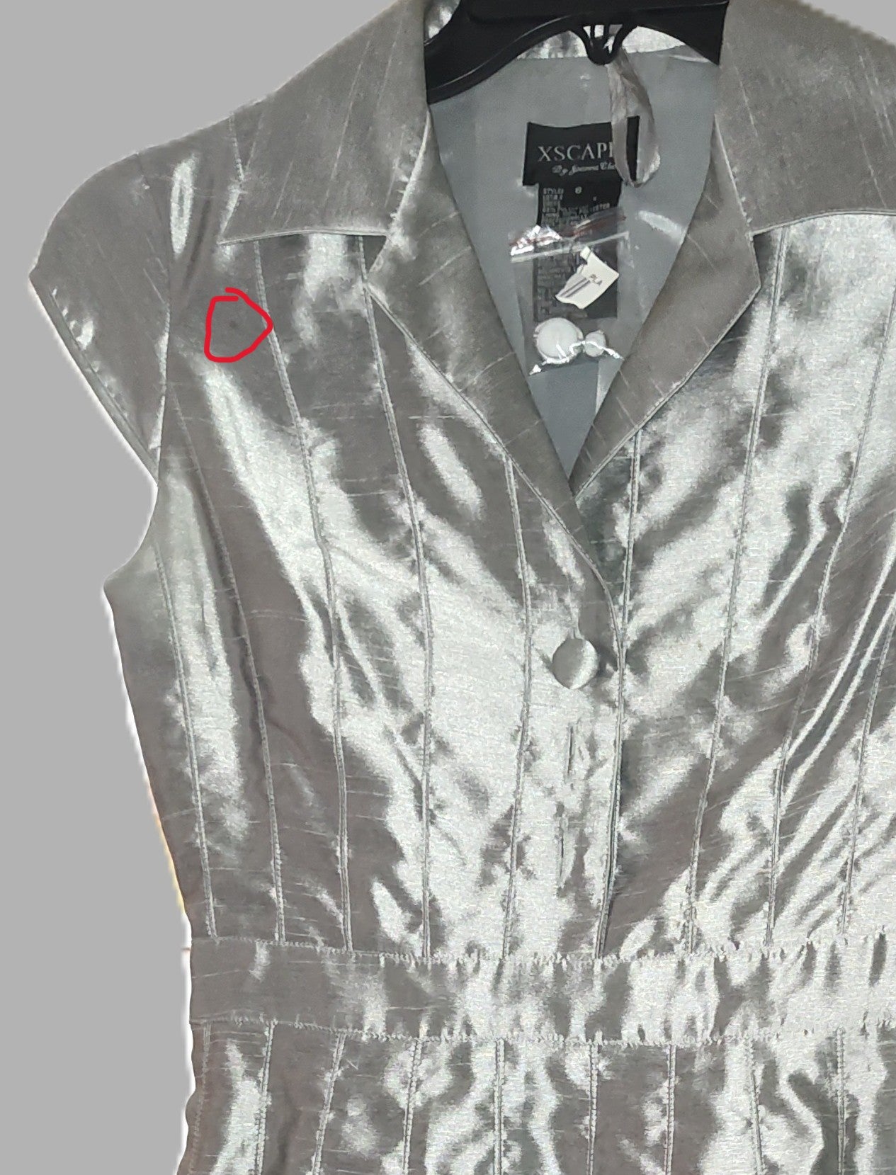 Xscape by Joanna Chen Silver Foil Short Dress - size 6