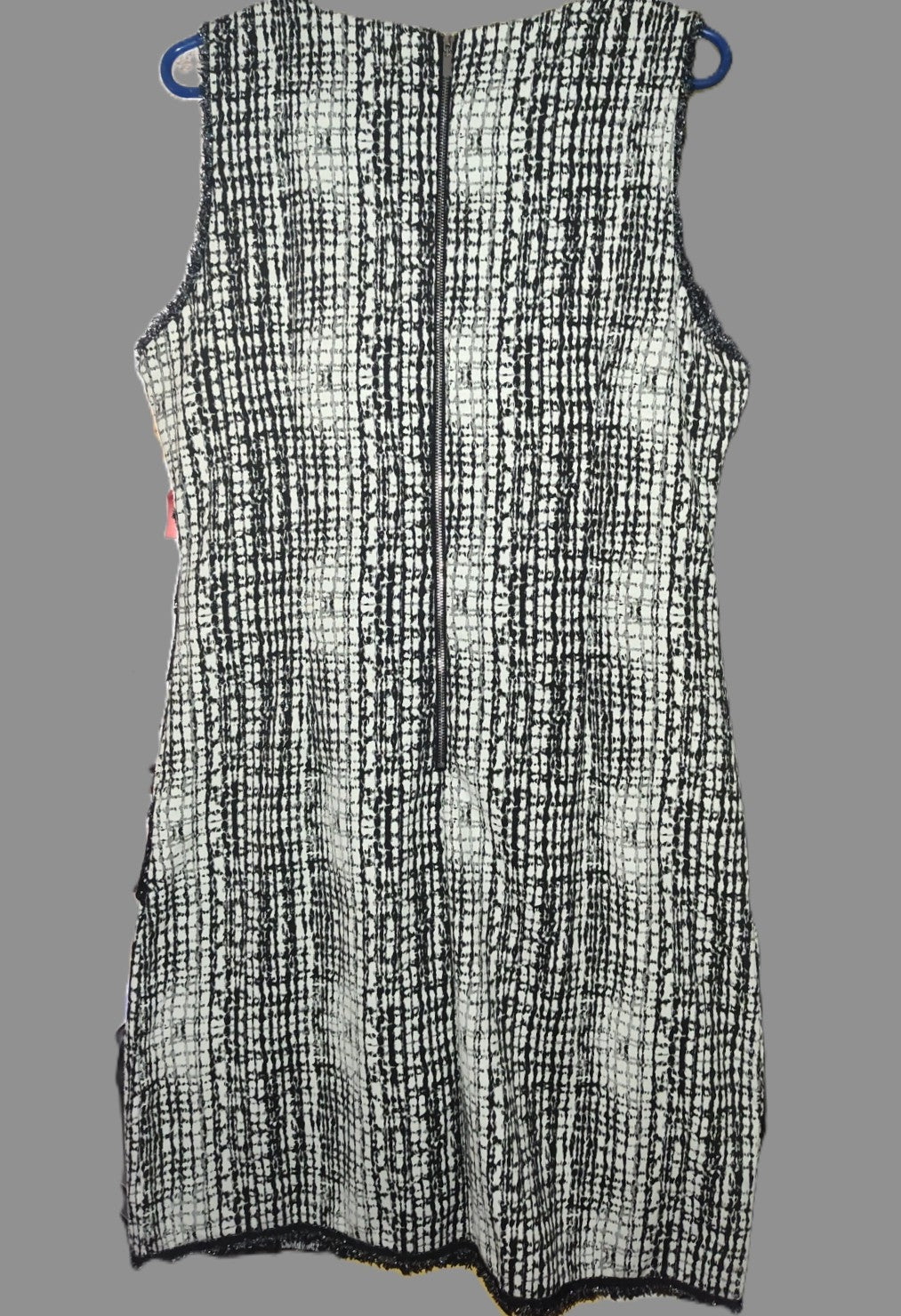 New York & Company Stretch Grey Sleeveless Short Dress with Black Lace and Frayed Edge Trim - size M
