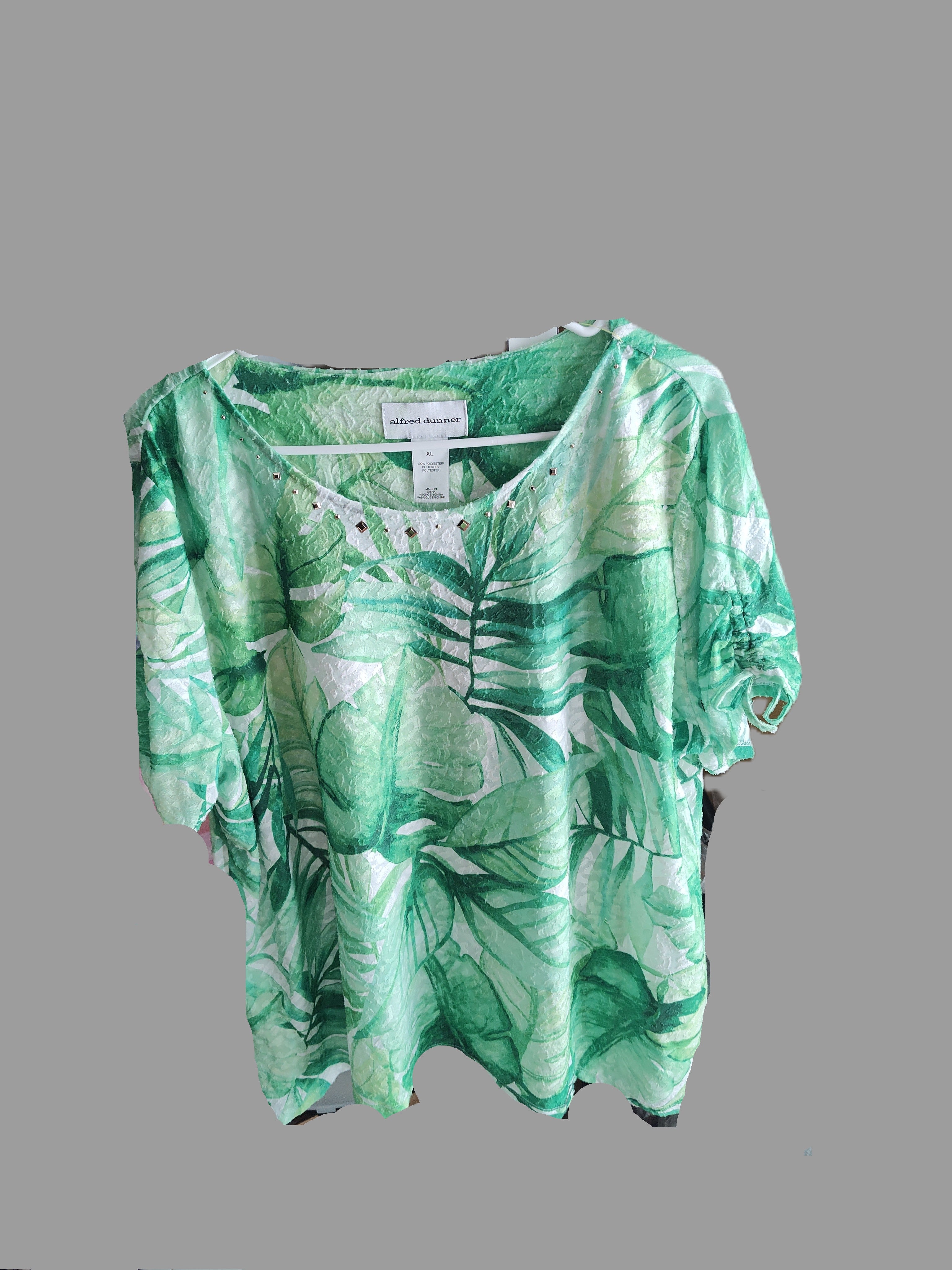 Alfred Dunner Greenery Short Sleeve Blouse- size XL