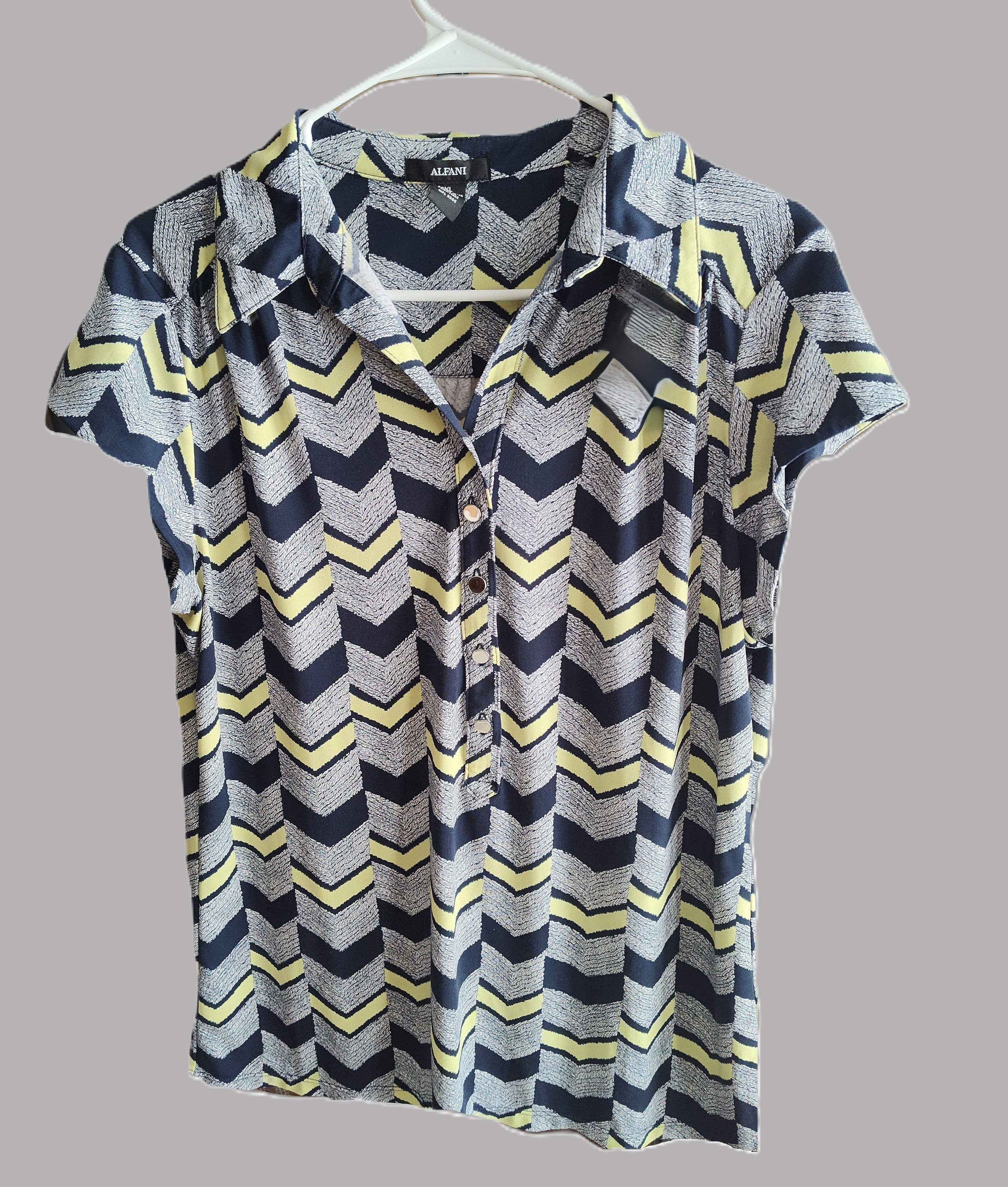 Alfani Striped Button-up Short Sleeve Blouse - size XL