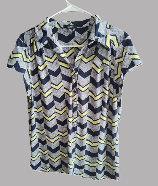 Alfani Striped Button-up Short Sleeve Blouse - size XL