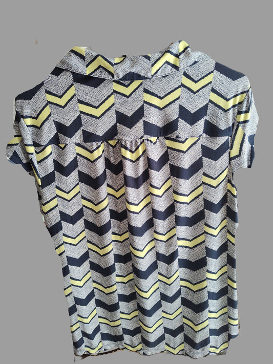 Alfani Striped Button-up Short Sleeve Blouse - size XL
