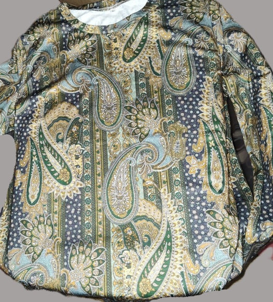 Green Paisley Long Sleeve Slim Fit Shirt - size XL
