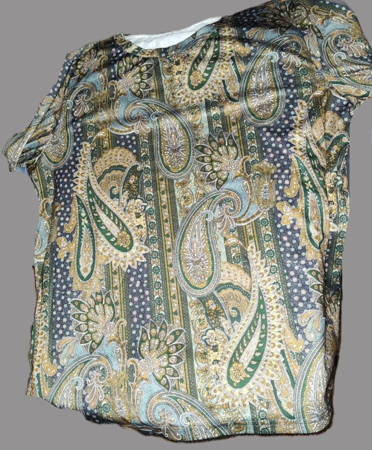 Green Paisley Long Sleeve Slim Fit Shirt - size XL