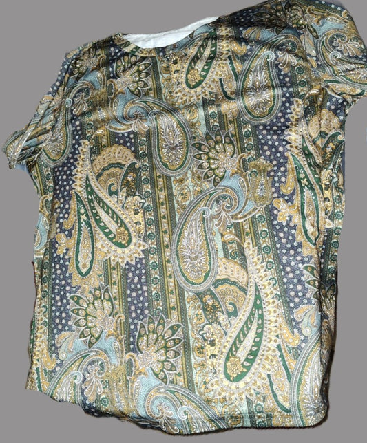 Green Paisley Long Sleeve Slim Fit Shirt - size XL