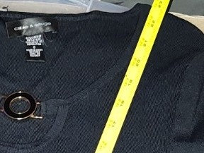 Cable & Gauge Half Sleeve Black Shirt with Medal Decor - size S