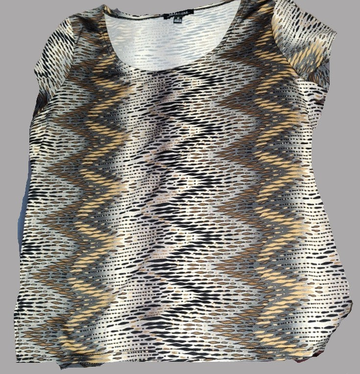 Notations Brown Zig Zag Short Sleeve Blouse - size M