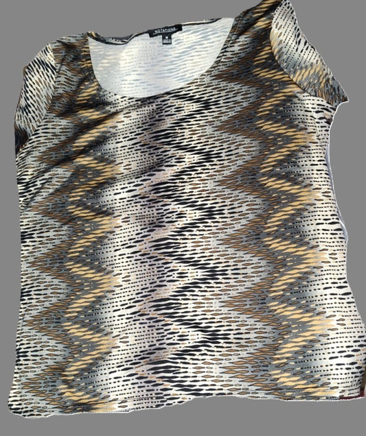 Notations Brown Zig Zag Short Sleeve Blouse - size M