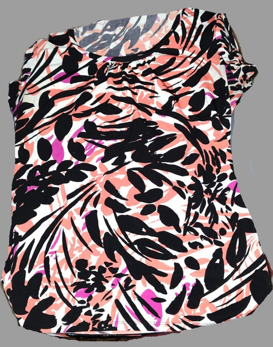 Worthington Pink & Black Short Sleeve Blouse - size M