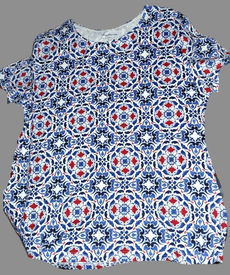Croft & Barrow Red White & Blue Short Sleeve Blouse - size PL