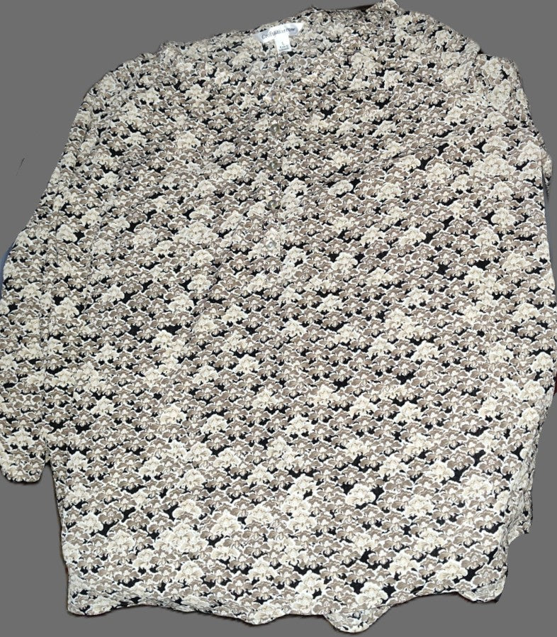 Croft & Barrow Tan & Black 3/4 Sleeve Blouse - size L