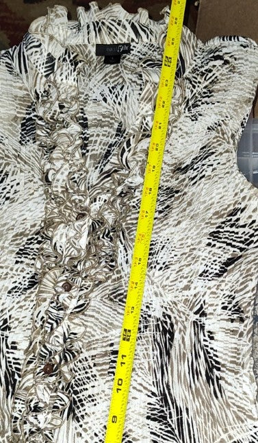 East 5th Tan Sleeveless Button Frilly Front Blouse - size L