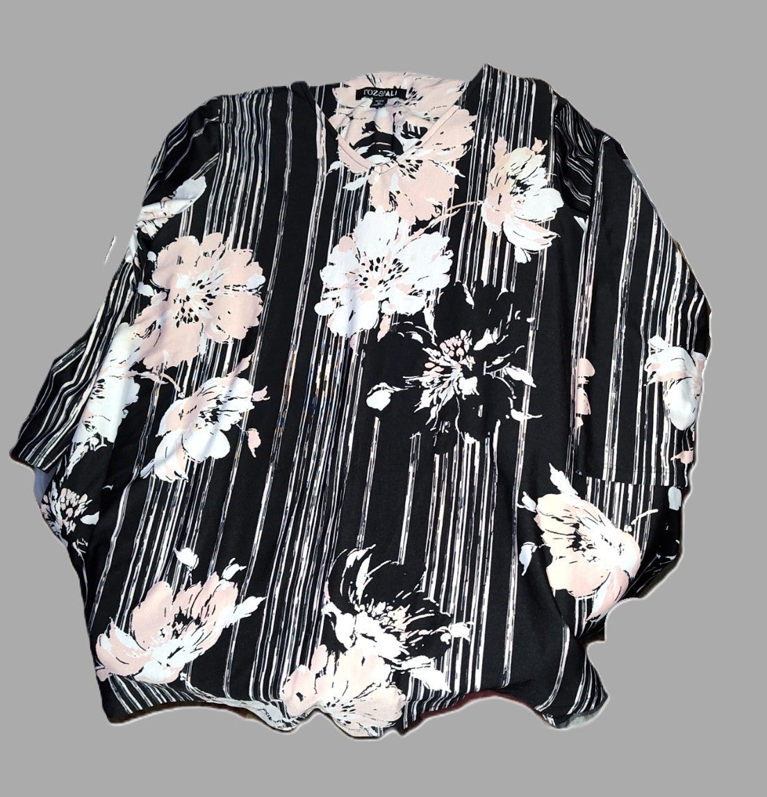 Roz & Ali Pink & Black 3/4 Sleeve Blouse - size PM