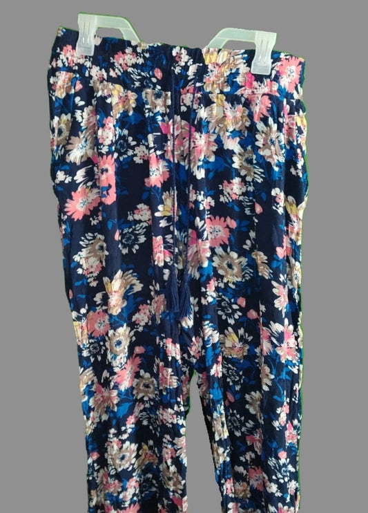 New Directions Women's Blue Floral Rayon Pants - size L