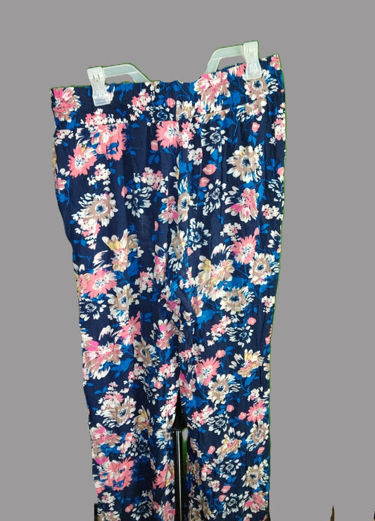 New Directions Women's Blue Floral Rayon Pants - size L