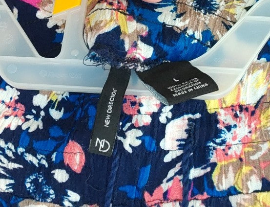 New Directions Women's Blue Floral Rayon Pants - size L