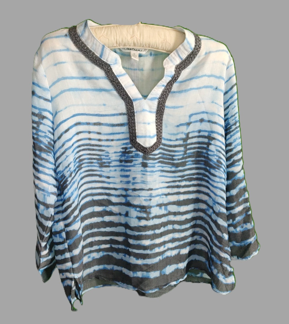 Tantrums Grey & Blue Striped Long Sleeve Thin Blouse - size M