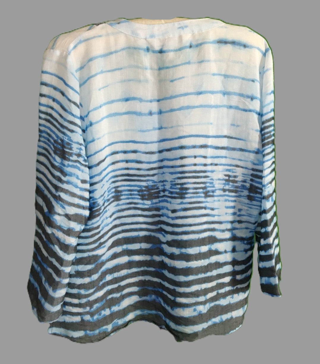 Tantrums Grey & Blue Striped Long Sleeve Thin Blouse - size M
