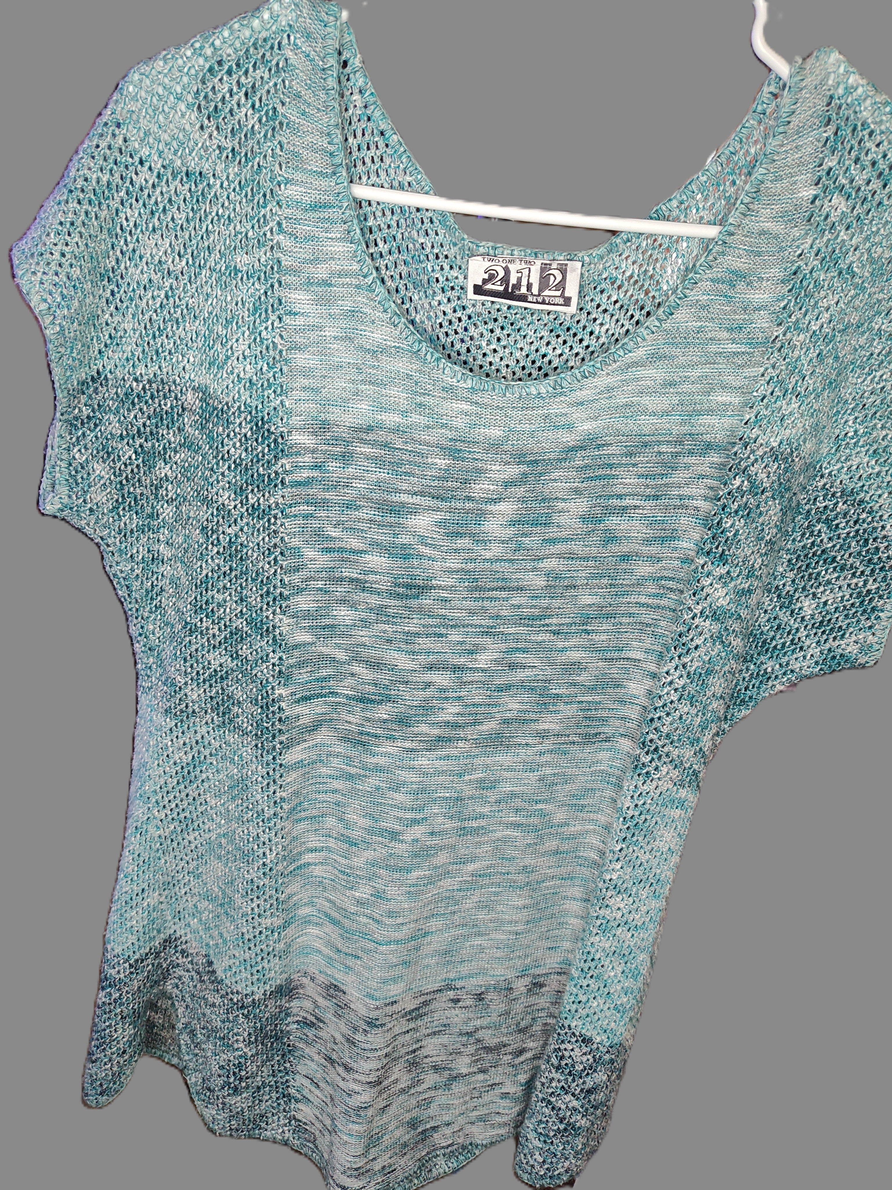 212 New York Teal Loose Knit Short Sleeve Sweater