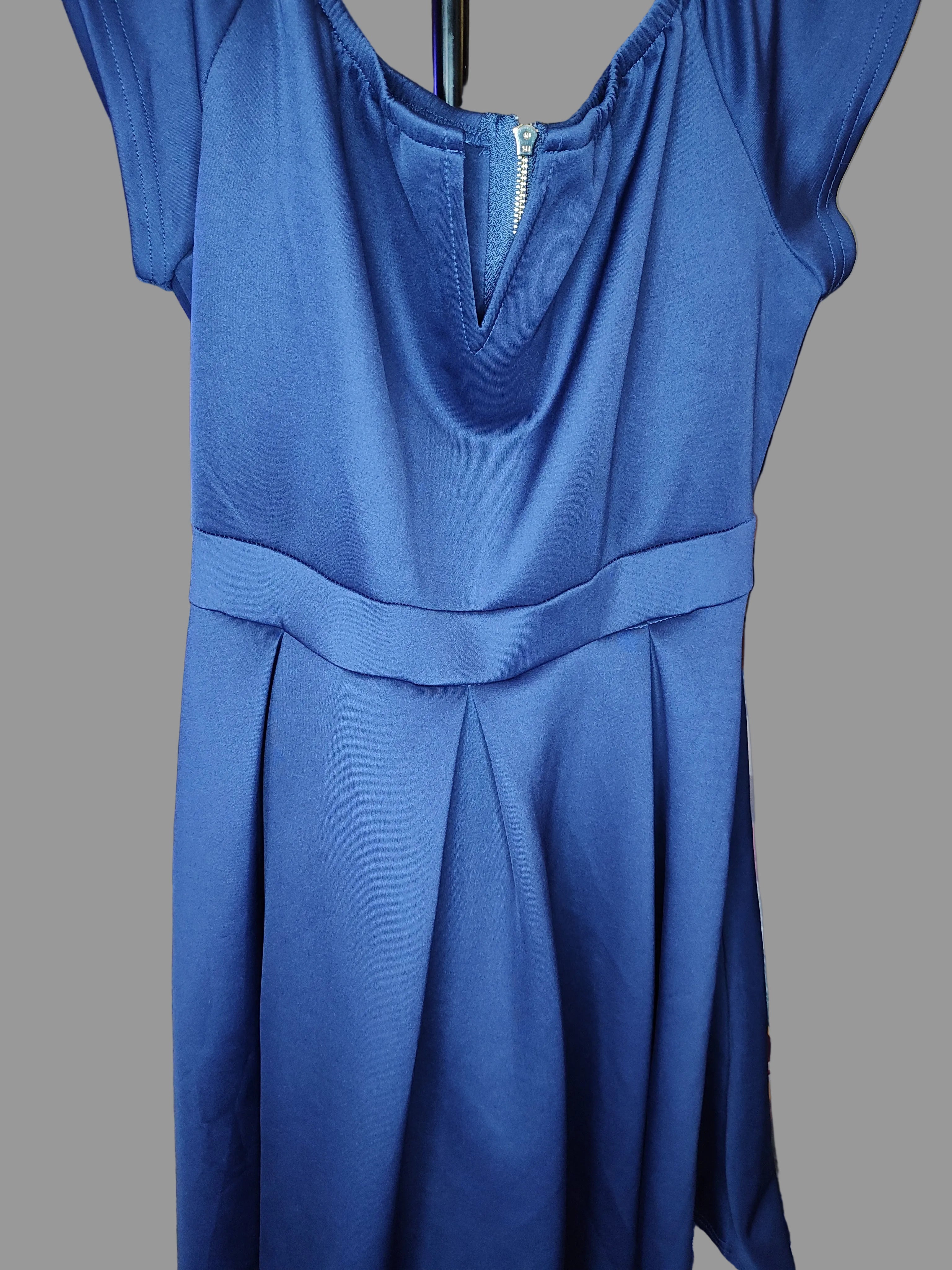 Navy Split Neck Flared Skater Dress - size XL