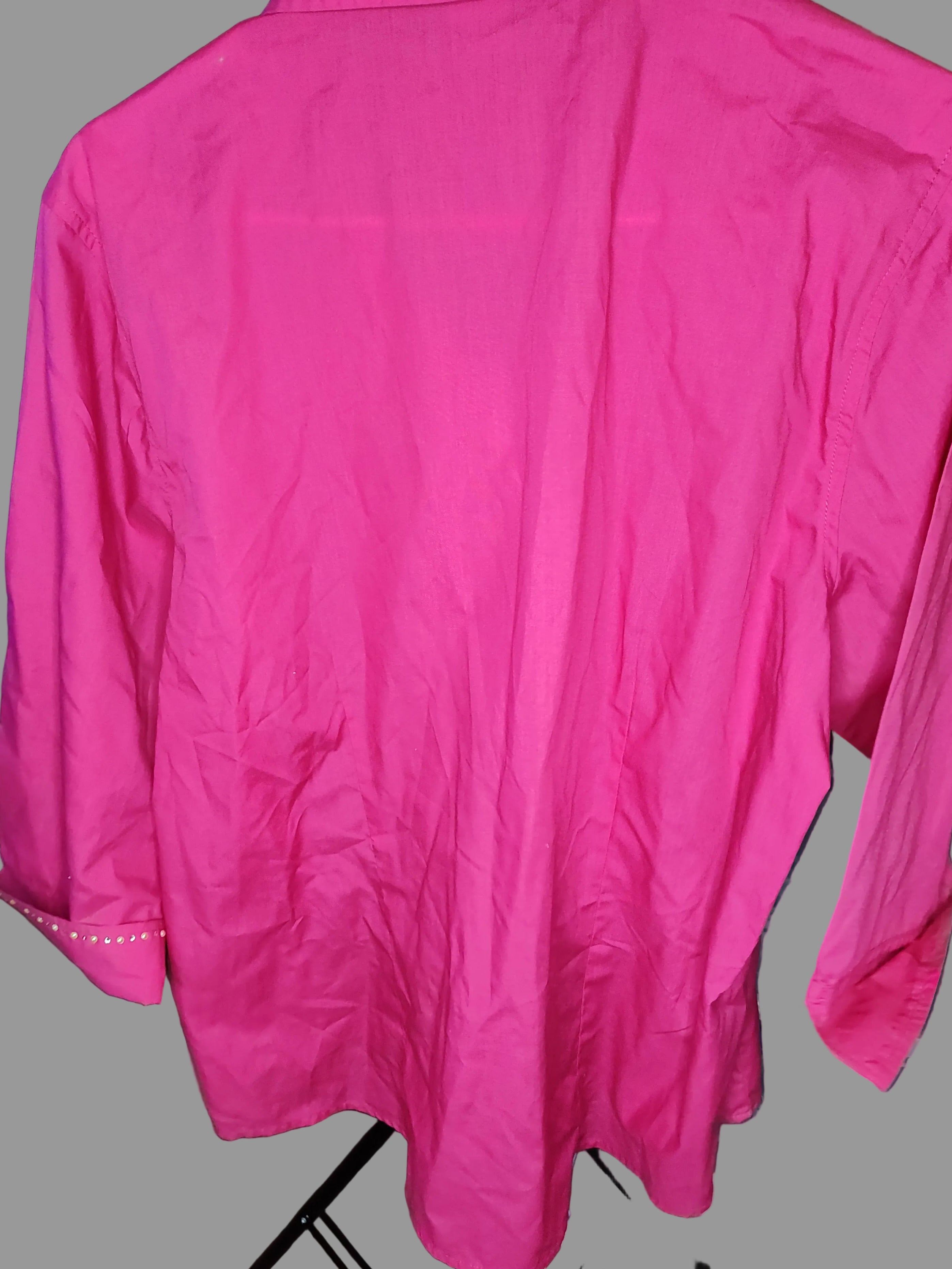 Tia Design Hot Pink Button Front Shirt with 3/4 Sleeves - size L
