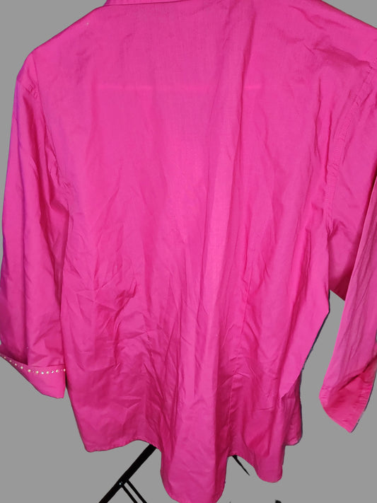 Tia Design Hot Pink Button Front Shirt with 3/4 Sleeves - size L
