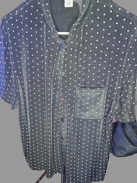 Norm Thompson Black with White Polka Dot Button Front Short Sleeve Jacket - size M