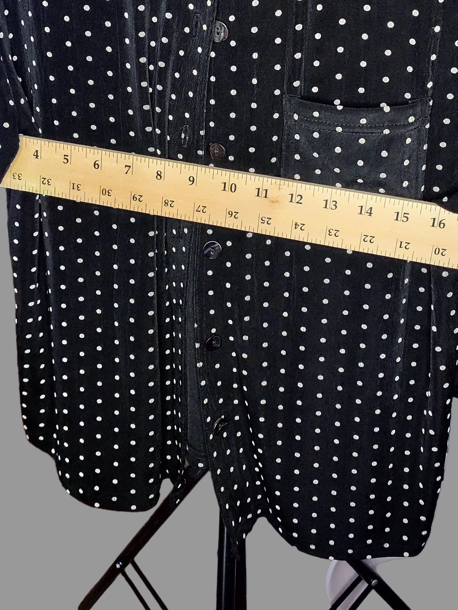 Norm Thompson Black with White Polka Dot Button Front Short Sleeve Jacket - size M